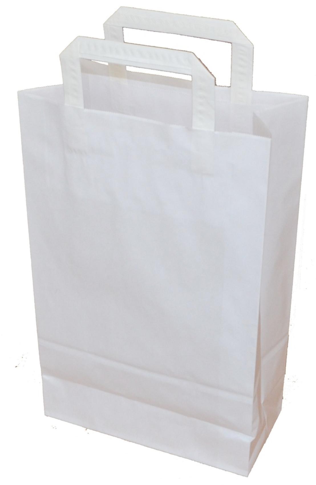 Taška papírová 220x100x350mm bílá Taška papírová 220x100x350mm bílá Taška papírová bílá kraft je skvělá alternativa plastových tašek. Se širokými plochými uchy pro pohodlné nošení. Vhodné pro zabalení dárků i pro každodenní využití. Gramáž papíru 70g zajišťuje dostatečnou pevnost a odolnost. Ekologické řešení z kraft papíru je šetrné k životnímu prostředí.Rozměr: 220 x 100 x 350 mm (šířka x hloubka x výška) Materiál: Kraft papír Gramáž: 70g Typ uch: Ploché široké ucha Počet kusů v balení: 50 ks