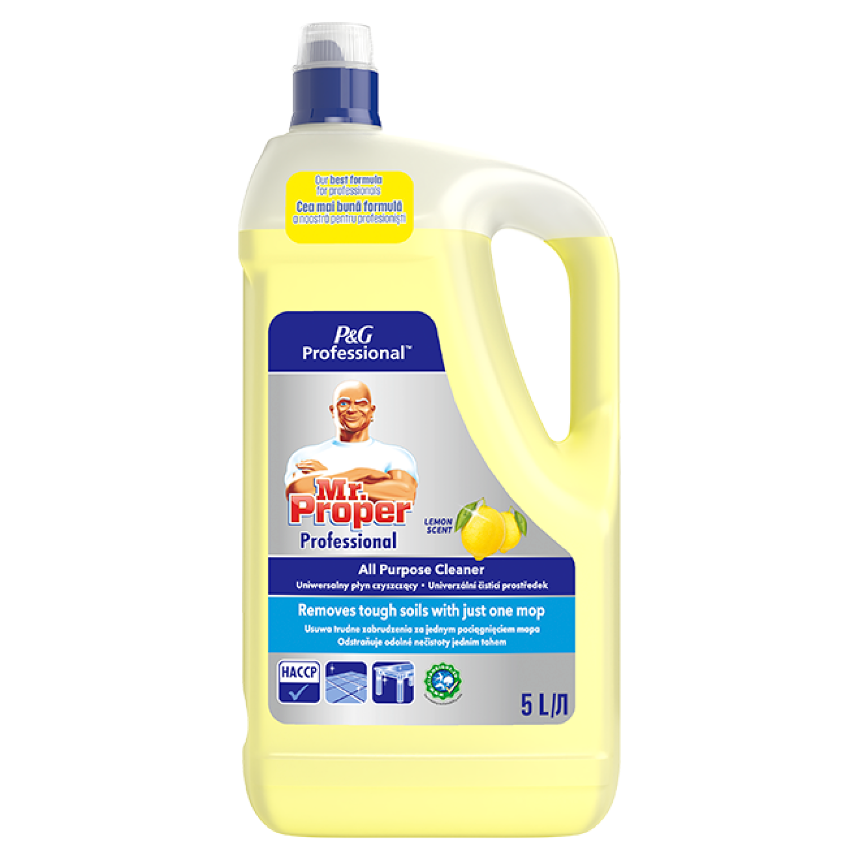 Mr. Proper universal 5l citron Mr. Proper universal 5l citron Univerzální čistící prostředek Mr. Proper pro rychlé a snadné umývání podlah a velkých ploch. Jeho složení s bezpečnou hodnotou pH je vhodné pro širokou škálu povrchových materiálů včetně lakovaného dřeva a laminátu.