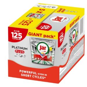 Tablety do myčky JAR Platinum 125ks Tablety do myčky Jar Platinum All in One obsahují 125 tablet a představují ideální řešení pro domácnosti