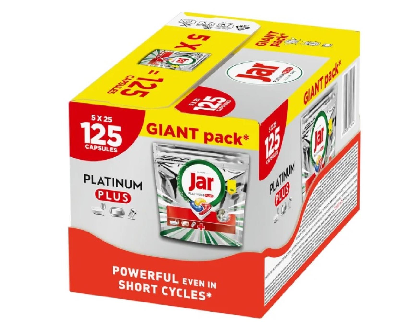 Tablety do myčky JAR Platinum 125ks Tablety do myčky JAR Platinum 125ks Tablety do myčky Jar Platinum All in One obsahují 125 tablet a představují ideální řešení pro domácnosti