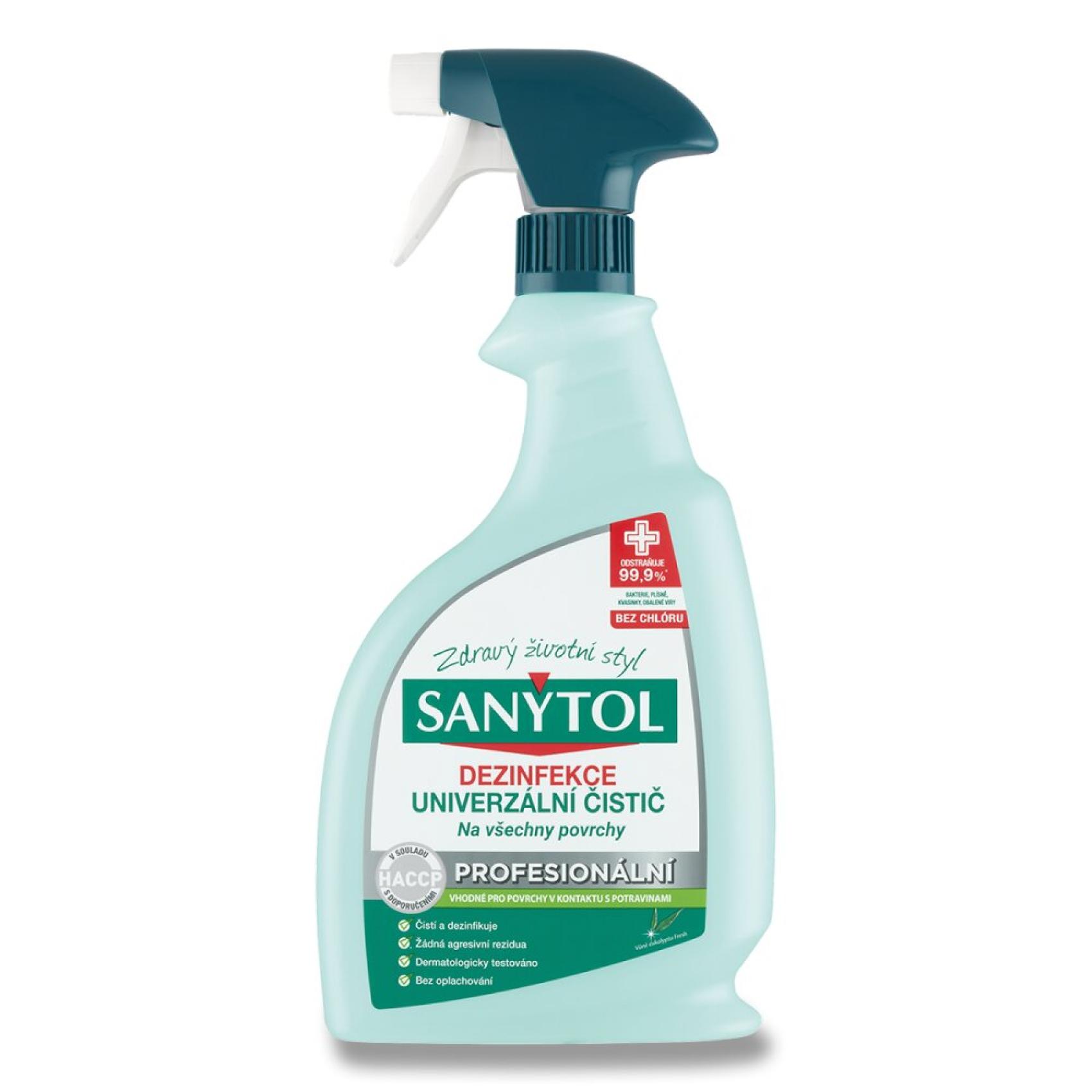 Sanytol Professional dezinfekce univerzální rozprašovač 750ml Sanytol Professional dezinfekce univerzální rozprašovač 750ml Univerzální dezinfekce v rozprašovači SANYTOL má díky svému trojímu účinku - antibakteriálnímu