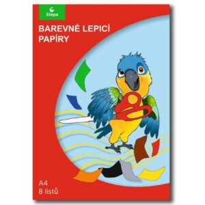 Barevné papíry lepicí 8 listů Barevný lepicí papír A4 ve složce - 8 barevných lepicích papírů (oranžová