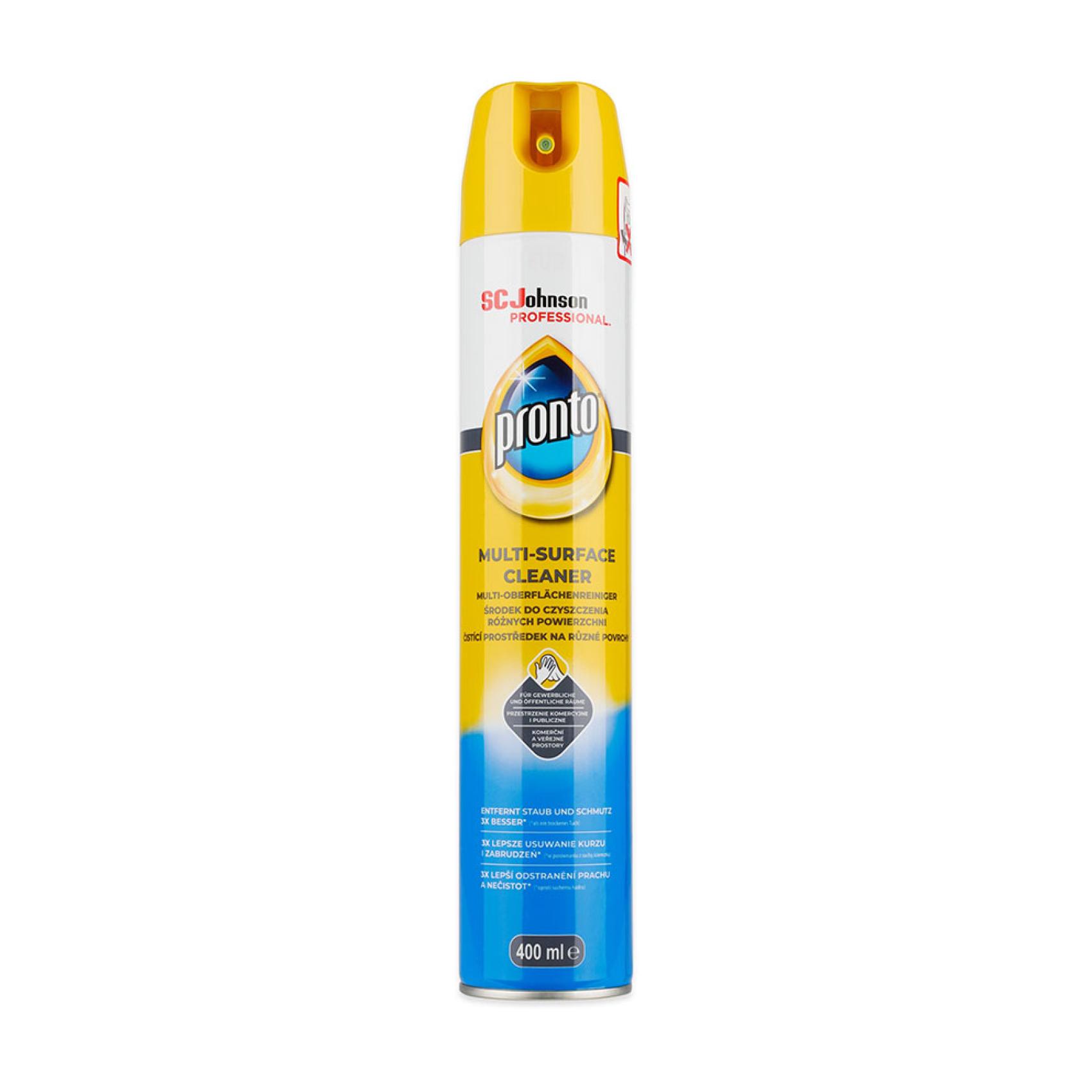 Pronto proti prachu multifunkční modré 400ml Pronto proti prachu multifunkční modré 400ml Pronto proti prachu je universální antistatický čisticí a lešticí přípravek na hladké povrchy. Odstraňuje prach z různých povrchů