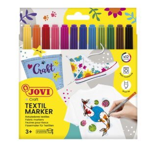 FIXY JOVI na textil 12 ks nevypratelné - 1410 Fixy na textil JOVI na vodní bázi pro kreativní zdobení textilu. Špička umožňuje nakreslit tenkou konturu