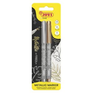 FIXY JOVI zlatá a stříbrná - 1602 Metalické fixy JOVI na vodní bázi mají stabilní a brilantní odstíny s mimořádnými krycími vlastnostmi. Ideální pro permanentní dekoraci na jakémkoli porézním povrchu (karton