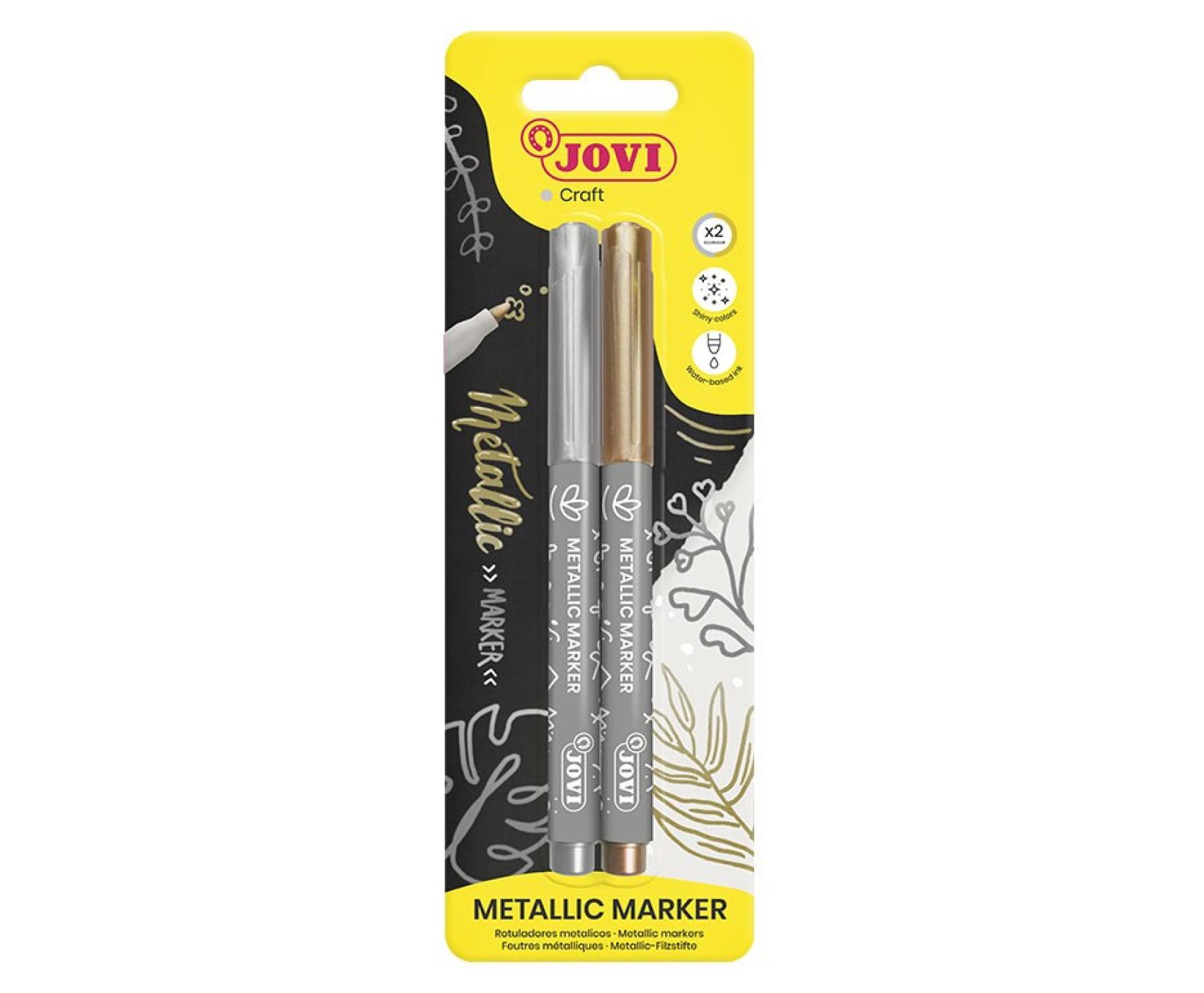 FIXY JOVI zlatá a stříbrná - 1602 FIXY JOVI zlatá a stříbrná - 1602 Metalické fixy JOVI na vodní bázi mají stabilní a brilantní odstíny s mimořádnými krycími vlastnostmi. Ideální pro permanentní dekoraci na jakémkoli porézním povrchu (karton