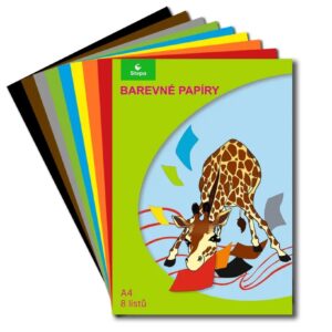 Barevné papíry nelepicí 8 listů Barevný papír A4 ve složce - 8 barevných nelepicích papírů (žlutá