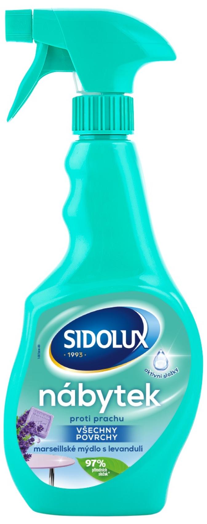 Sidolux M proti prachu rozprašovač 400ml Marseillské mýdlo s levandulí Sidolux M proti prachu rozprašovač 400ml Marseillské mýdlo s levandulí Prostředek SIDOLUX proti prachu s dlouhotrvající vůní marseillského mýdla s levandulí vytváří aktivní ochrannou vrstvu