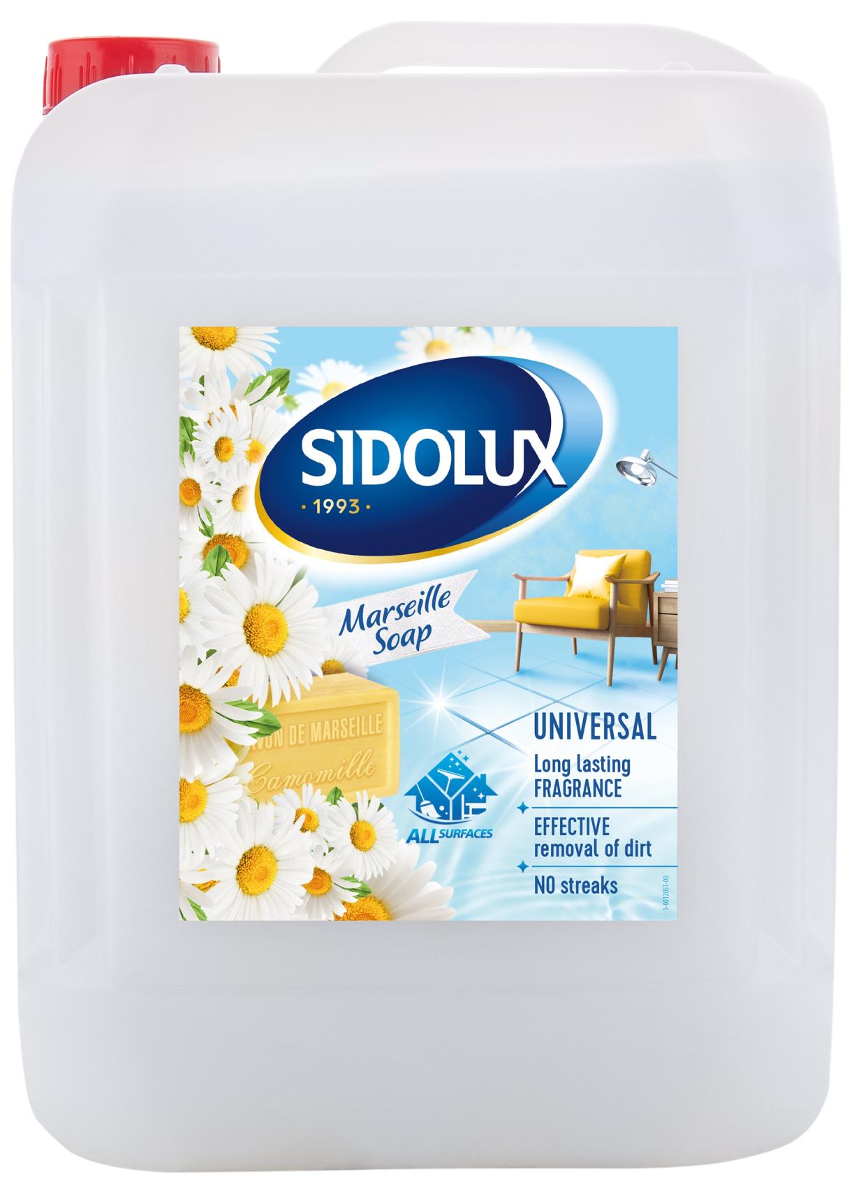 Sidolux Soda Power universal čistič 5l Marseillské mýdlo/bílý Sidolux Soda Power universal čistič 5l Marseillské mýdlo/bílý Čisticí prostředek SIDOLUX je vhodný na všechny omyvatelné povrchy. Velmi efektivně emulguje nečistoty díky systému Soda Power a snadněji je díky tomu odstraňuje z mytého povrchu. S prostředkem Sidolux je úklid snadný a příjemný díky vyjímečným vůním