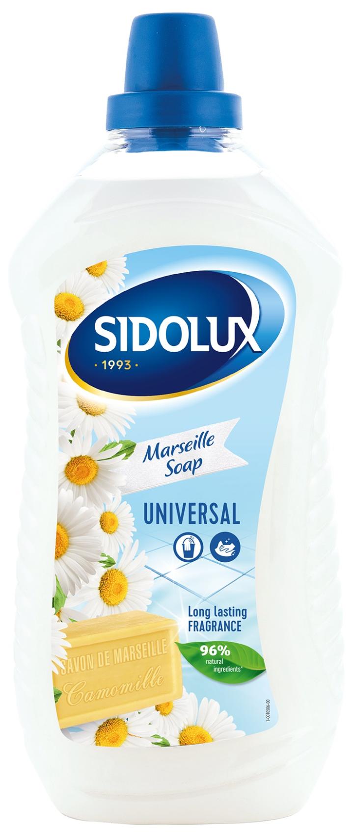 Sidolux Soda Power universal čistič 1l Marseillské mýdlo Sidolux Soda Power universal čistič 1l Marseillské mýdlo Čisticí prostředek SIDOLUX je vhodný na všechny omyvatelné povrchy. Velmi efektivně emulguje nečistoty díky systému Soda Power a snadněji je díky tomu odstraňuje z mytého povrchu. S prostředkem Sidolux je úklid snadný a příjemný díky vyjímečným vůním
