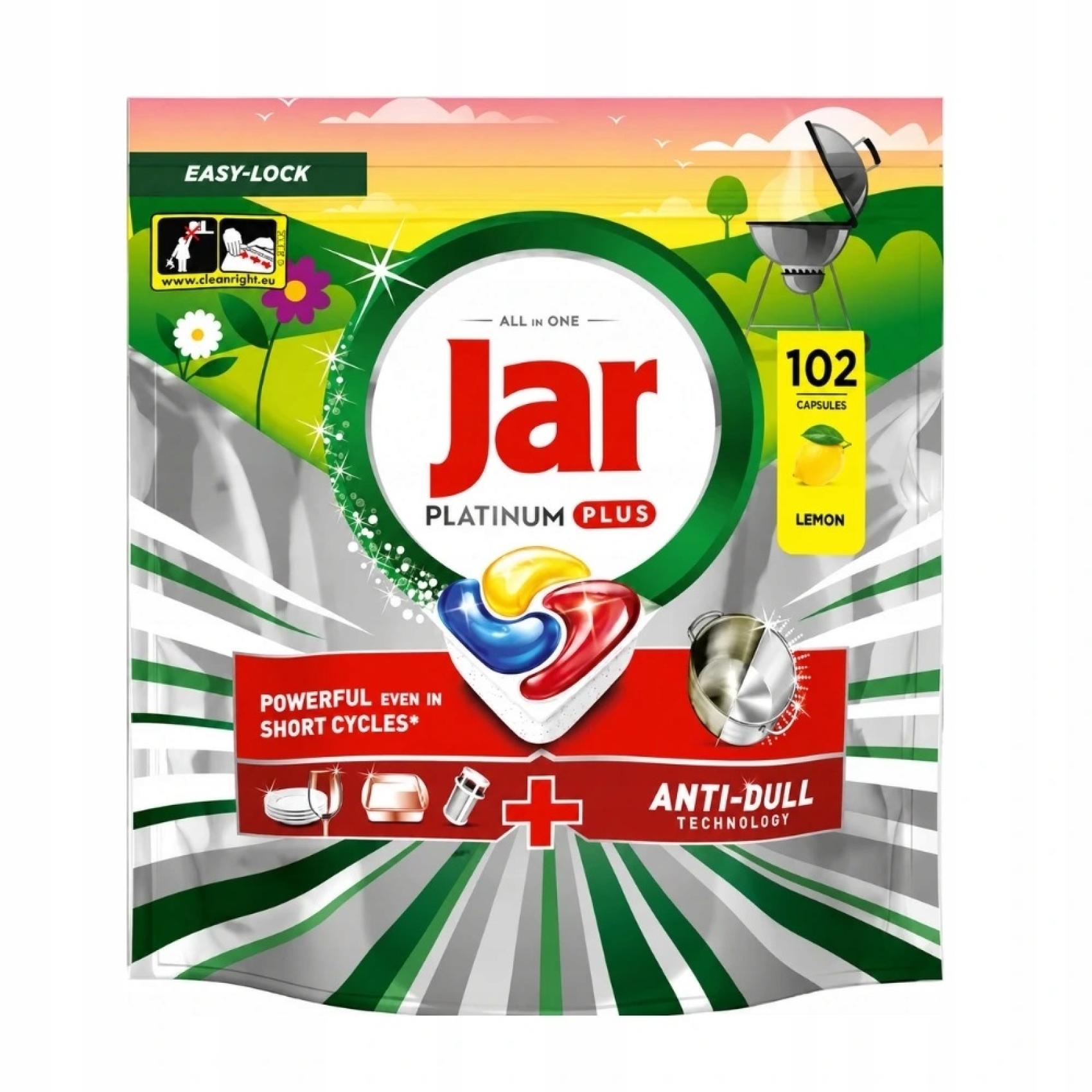 Tablety do myčky JAR Platinum 102ks Tablety do myčky JAR Platinum 102ks Tablety do myčky Jar Platinum All in One obsahují 102 tablet a představují ideální řešení pro domácnosti