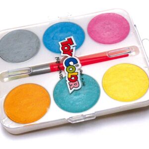 Barvy vodové Toy color 57mm/6barev perleťové Vodové barvy v plastovém pouzdře. Velikost každé barvy umožňuje snadné nabírání barvy i pro menší děti.