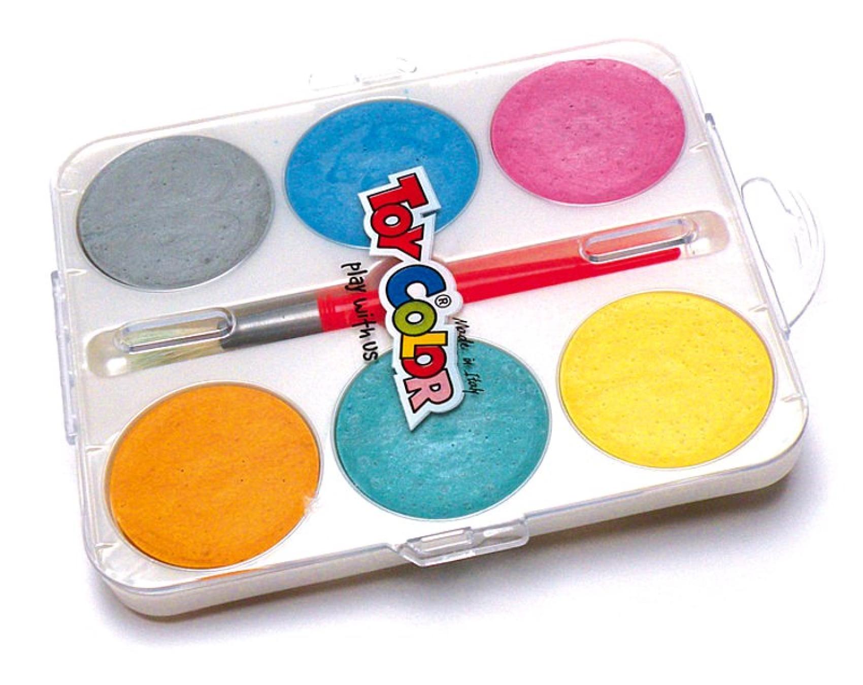 Barvy vodové Toy color 57mm/6barev perleťové Barvy vodové Toy color 57mm/6barev perleťové Vodové barvy v plastovém pouzdře. Velikost každé barvy umožňuje snadné nabírání barvy i pro menší děti.