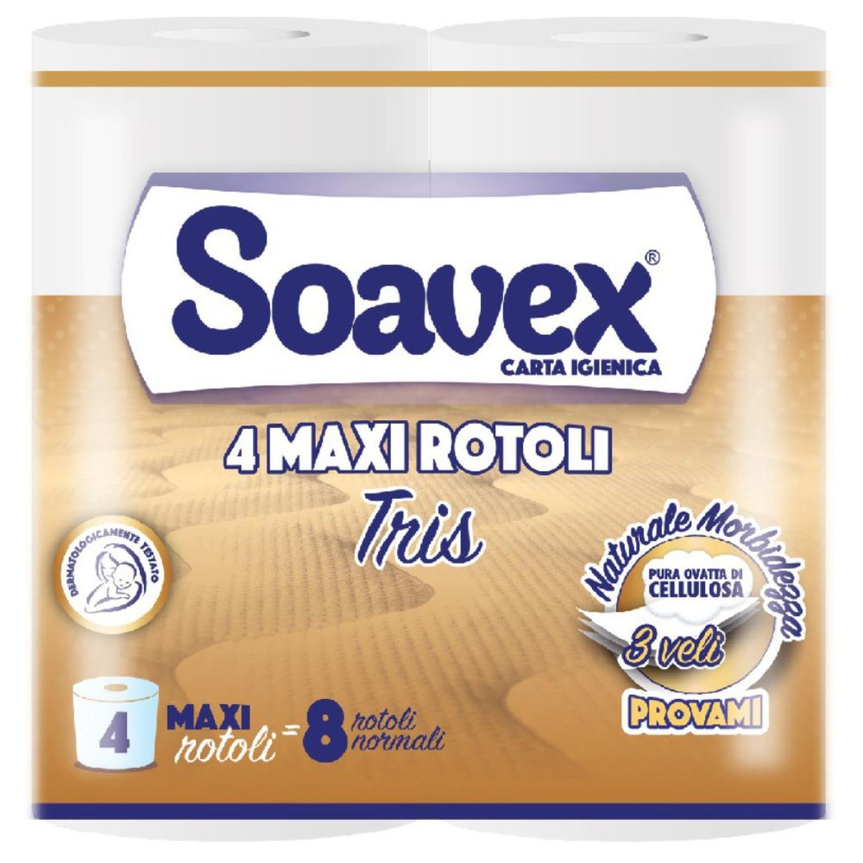 Toaletní papír 200 3vrs. Soavex Tris/návin 17m Toaletní papír 200 3vrs. Soavex Tris/návin 17m Jemný třívrstvý toaletní papír Soavex 4 Maxi Rotoli kombinuje italskou kvalitu s maximálním komfortem pro každodenní použití. Vyrobený ze 100 procent celulózy v čisté bílé barvě nabízí výjimečnou měkkost a absorpci. Tři vrstvy zajišťují optimální pevnost a příjemný pocit při použití. Každá role obsahuje 155 útržků pro dlouhodobé využití. Ideální volba pro náročné zákazníky